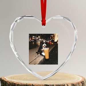 Bernedoodle Dog Drinking Iced Coffee Heart Crystal Glass Ornament Funny Coffee Lover Gift for Dog Moms Dads TS10 Transparent Glass 3'' Heart Print Your Wear