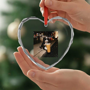 Bernedoodle Dog Drinking Iced Coffee Heart Crystal Glass Ornament Funny Coffee Lover Gift for Dog Moms Dads TS10 Print Your Wear