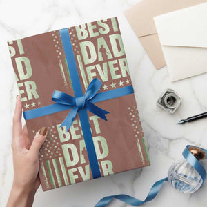 Best Dad Ever Wrapping Paper Roll Military Camo American Flag Father's Day