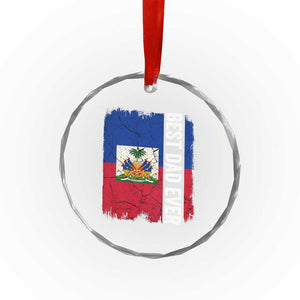 Best Dad Ever Haitian Papa Crystal Glass Ornament Vintage Distressed Haiti Flag Father's Day TS02 Print Your Wear
