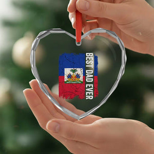Best Dad Ever Haitian Papa Heart Crystal Glass Ornament Vintage Distressed Haiti Flag Father's Day TS02 Print Your Wear