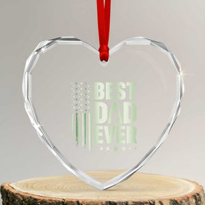 Best Dad Ever Heart Crystal Glass Ornament Military Camo American Flag Father's Day