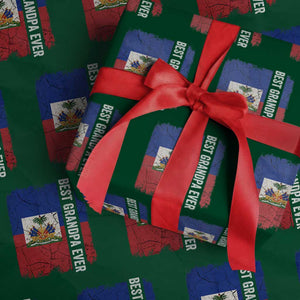 Best Grandpa Ever Haitian Granpapa Wrapping Paper Roll Vintage Distressed Haiti Flag Father's Day TS02 Green Print Your Wear