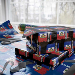 Best Grandpa Ever Haitian Granpapa Wrapping Paper Roll Vintage Distressed Haiti Flag Father's Day TS02 Black Print Your Wear