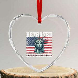 Betrayed Invoke 25 Statue of Liberty Crying Heart Crystal Glass Ornament 25th Amendment Distressed Flag Political Satire Graphic TS02 Transparent Glass 3'' Heart Print Your Wear