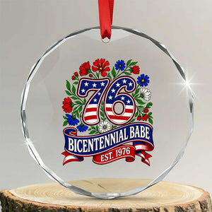 Bicentennial Babe 50th Birthday Crystal Glass Ornament Vintage 1976 Retro USA Floral TS11 Transparent Glass 3'' Circle Print Your Wear