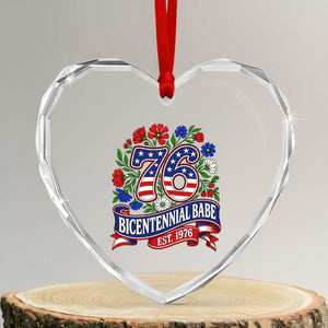 Bicentennial Babe 50th Birthday Heart Crystal Glass Ornament Vintage 1976 Retro USA Floral TS11 Transparent Glass 3'' Heart Print Your Wear