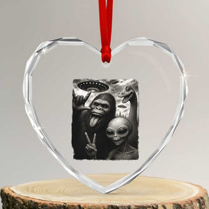 Bigfoot Alien Loch Ness Monster Heart Crystal Glass Ornament Funny Cryptid UFO Selfie Sasquatch Rock On TS10 Transparent Glass 3'' Heart Print Your Wear