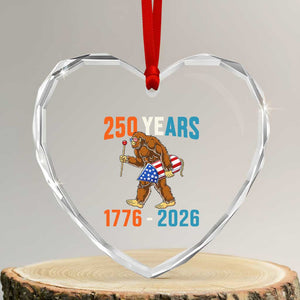 250th Anniversary USA Bigfoot Heart Crystal Glass Ornament Funny Sasquatch American Flag Fireworks Fourth of July TS14 Transparent Glass 3'' Heart Print Your Wear