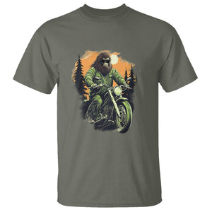 Bigfoot Biker Funny Sasquatch Riding A Motorcycle Vintage T Shirt TS09 Military Green Printyourwear