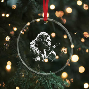 Bigfoot Blowing Dandelion Flower Graphic Crystal Glass Ornament Whimsical Sasquatch Profile Artistic Vintage Distressed TS02 Print Your Wear