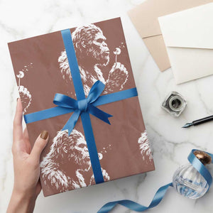 Bigfoot Blowing Dandelion Flower Graphic Wrapping Paper Roll Whimsical Sasquatch Profile Artistic Vintage Distressed