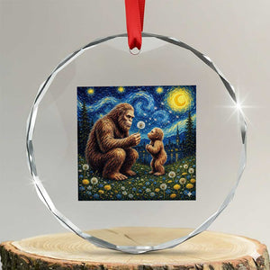 Bigfoot Blowing Dandelion Starry Night Crystal Glass Ornament Sasquatch Dad Fathers Day Father Son Matching TS14 Transparent Glass 3'' Circle Print Your Wear