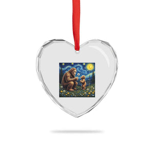 Bigfoot Blowing Dandelion Starry Night Heart Crystal Glass Ornament Sasquatch Dad Fathers Day Father Son Matching TS14 Print Your Wear