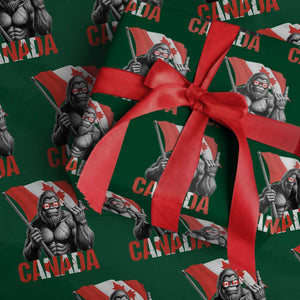 Bigfoot Canada Flag Wrapping Paper Roll Canadian Maple Leaf Patriotic Sasquatch TS10 Green Print Your Wear