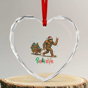 Bigfoot Christmas Heart Crystal Glass Ornament Believe Funny Holiday Gift TS12 Transparent Glass 3'' Heart Print Your Wear