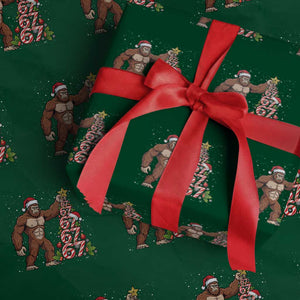 Bigfoot Christmas Tree 67 Wrapping Paper Roll Holiday Six Seven Meme Brainrot Gift TS12 Green Print Your Wear