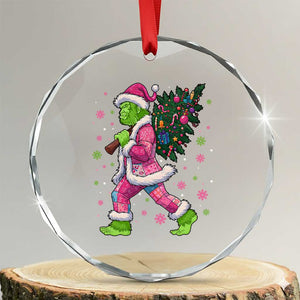 Bigfoot Christmas Tree Crystal Glass Ornament Pink Xmas Funny Green Sasquatch TS10 Transparent Glass 3'' Circle Print Your Wear