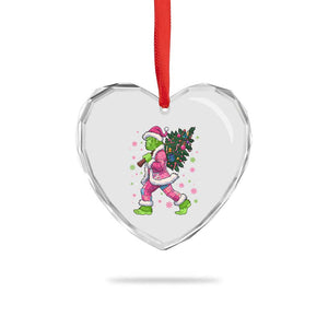 Bigfoot Christmas Tree Heart Crystal Glass Ornament Pink Xmas Funny Green Sasquatch TS10 Print Your Wear