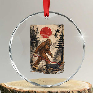 Bigfoot Dachshund Lovers Crystal Glass Ornament Japanese Vintage Graphic Ukiyo-e Art Sasquatch Wiener Dog Gift TS10 Transparent Glass 3'' Circle Print Your Wear