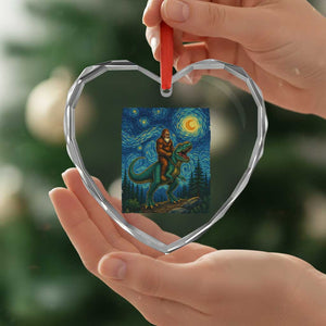 Bigfoot Dinosaur Heart Crystal Glass Ornament Funny Prehistoric Starry Night Van Gogh TS12 Print Your Wear