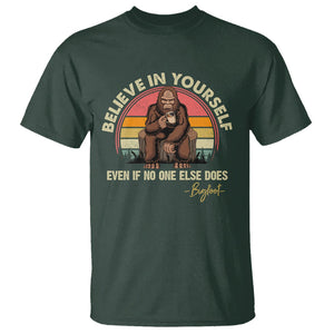 Bigfoot Drinking Coffee T Shirt Believe In Yourself Even When No One else Does TS09 Dark Forest Green Printyourwear