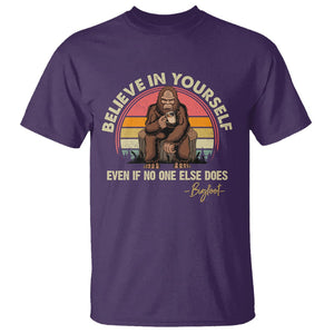 Bigfoot Drinking Coffee T Shirt Believe In Yourself Even When No One else Does TS09 Purple Printyourwear