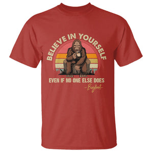Bigfoot Drinking Coffee T Shirt Believe In Yourself Even When No One else Does TS09 Red Printyourwear