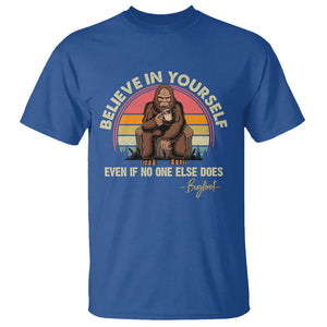 Bigfoot Drinking Coffee T Shirt Believe In Yourself Even When No One else Does TS09 Royal Blue Printyourwear