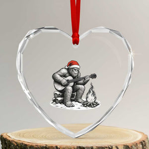 Bigfoot Guitar Christmas Heart Crystal Glass Ornament Sasquatch Guitarist Music Xmas TS14 Transparent Glass 3'' Heart Print Your Wear
