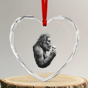 Bigfoot Mushroom Heart Crystal Glass Ornament Vintage Sasquatch Art Mystical Nature Lover Retro