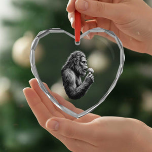 Bigfoot Mushroom Heart Crystal Glass Ornament Vintage Sasquatch Art Mystical Nature Lover Retro