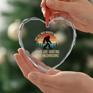 Bigfoot Mushroom Lovers Heart Crystal Glass Ornament Retro Sasquatch Fungi Morel Mushroom