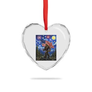 Bigfoot Patriotic 250 Years of Freedom Heart Crystal Glass Ornament American USA Flag Stary Night TS14 Print Your Wear