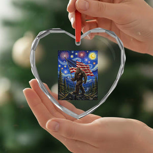 Bigfoot Patriotic 250 Years of Freedom Heart Crystal Glass Ornament American USA Flag Stary Night TS14 Print Your Wear