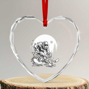 Bigfoot Playing Ice Hockey Heart Crystal Glass Ornament Funny Cryptid Sports Gift TS12 Transparent Glass 3'' Heart Print Your Wear