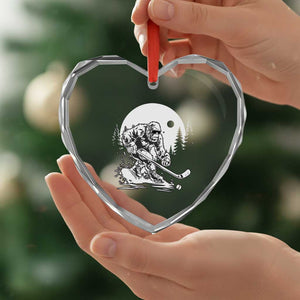Bigfoot Playing Ice Hockey Heart Crystal Glass Ornament Funny Cryptid Sports Gift TS12 Print Your Wear