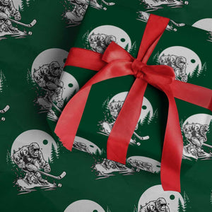 Bigfoot Playing Ice Hockey Wrapping Paper Roll Funny Cryptid Sports Gift TS12 Green Print Your Wear