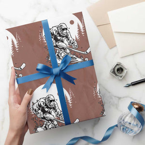Bigfoot Playing Ice Hockey Wrapping Paper Roll Funny Cryptid Sports Gift TS12 Mocha Print Your Wear