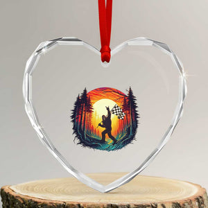Bigfoot Racing Heart Crystal Glass Ornament Sasquatch Checkered Flag TS14 Transparent Glass 3'' Heart Print Your Wear