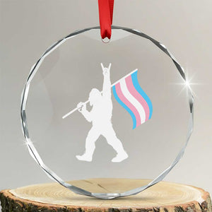 Bigfoot Rock On Trans Pride Flag Crystal Glass Ornament Sasquatch LGBTQ Ally TS12 Transparent Glass 3'' Circle Print Your Wear