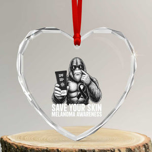 Bigfoot Save Your Skin Heart Crystal Glass Ornament Melanoma Warrior Support TS12 Transparent Glass 3'' Heart Print Your Wear