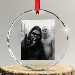 Bigfoot Selfie Christmas Crystal Glass Ornament Sasquatch Yeti Rock On Hand TS14 Transparent Glass 3'' Circle Print Your Wear