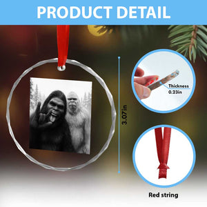 Bigfoot Selfie Christmas Crystal Glass Ornament Sasquatch Yeti Rock On Hand TS14 Print Your Wear