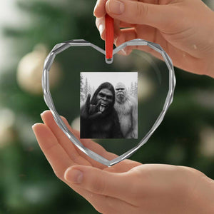 Bigfoot Selfie Christmas Heart Crystal Glass Ornament Sasquatch Yeti Rock On Hand TS14 Print Your Wear