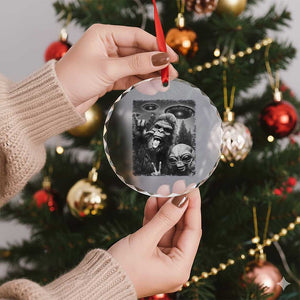 Bigfoot Selfie With Alien Crystal Glass Ornament UFO Funny Sasquatch Rock On Hand Sign TS10 Print Your Wear