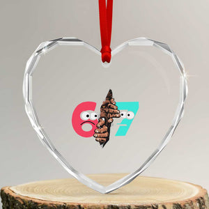 Bigfoot Six Seven Meme Heart Crystal Glass Ornament 67 Viral Gen Alpha Slang Gift TS12 Transparent Glass 3'' Heart Print Your Wear