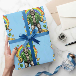 Bigfoot Six Seven Meme Wrapping Paper Roll Funny St Patricks Day Gift TS12 Light Blue Print Your Wear