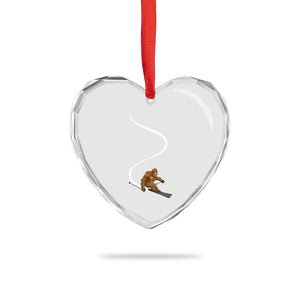 Bigfoot Skiing Heart Crystal Glass Ornament Funny Sasquatch Ski Lover Mountain Skier Winter Sports TS10 Print Your Wear