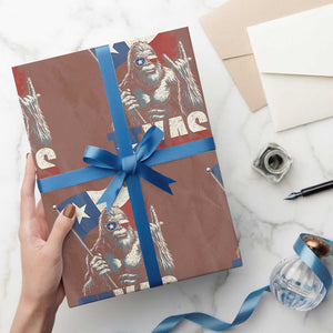 Bigfoot Texas Wrapping Paper Roll Sasquatch Loves Rock On Hand Texan Texas Flag TS10 Mocha Print Your Wear